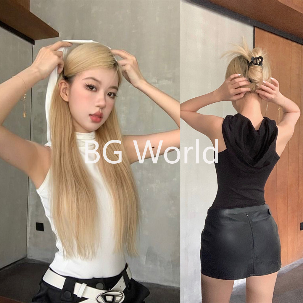เสื้อกล้าม แขนกุด มีหมวก สไตล์อเมริกัน เซ็กซี่ สําหรับผู้หญิง