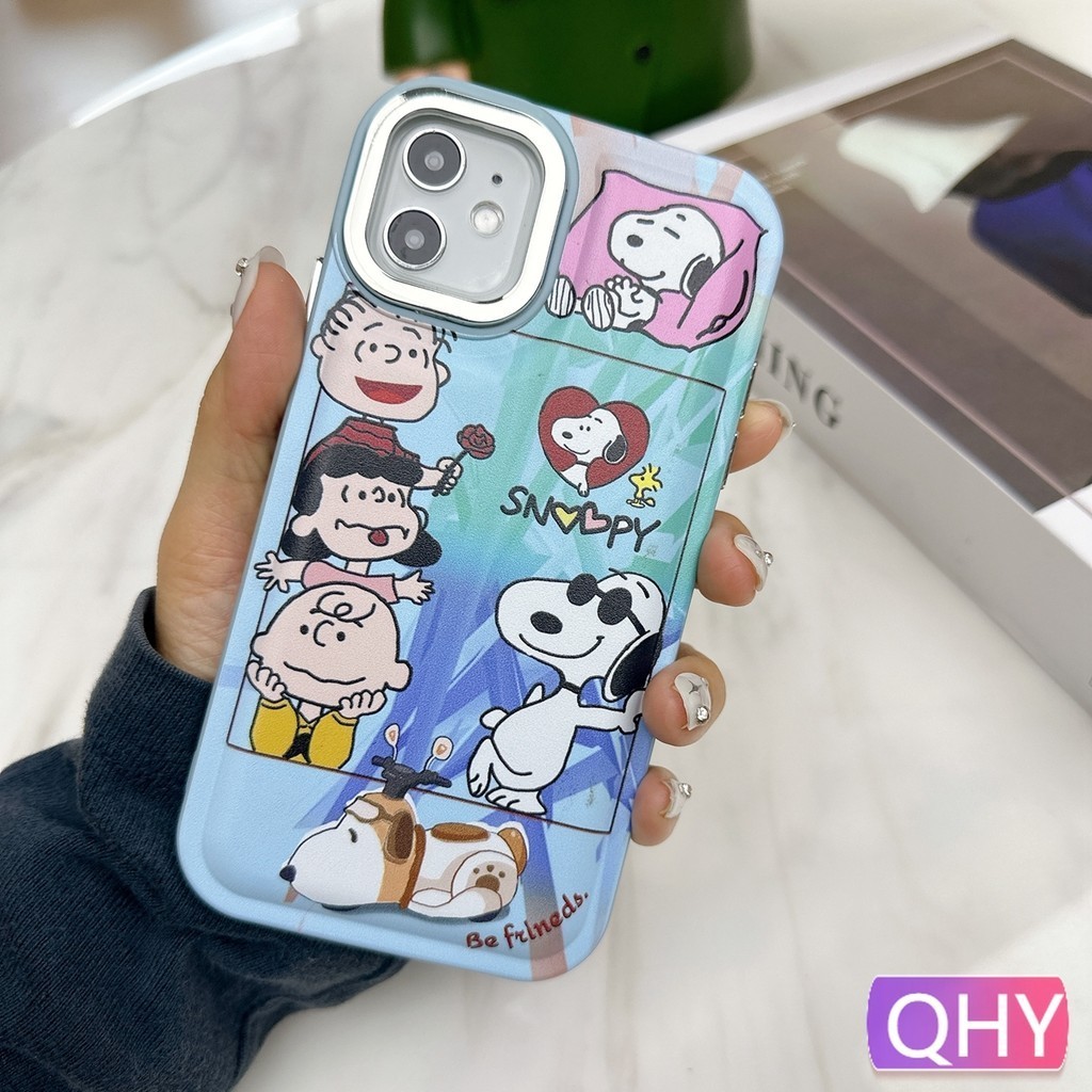 Qhy - เคสโทรศัพท์มือถือ กันกระแทก ลายการ์ตูนสุนัขน่ารัก สีฟ้า สําหรับ iphone 15 14 7 8 plus xs XR 11 12 13 pro max