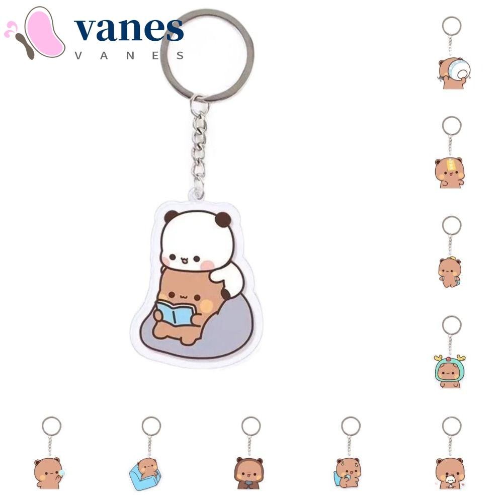 Vanes1 พวงกุญแจอะคริลิค ลายการ์ตูนหมีแพนด้าน่ารัก สีขาว สีเทา สําหรับคู่รัก