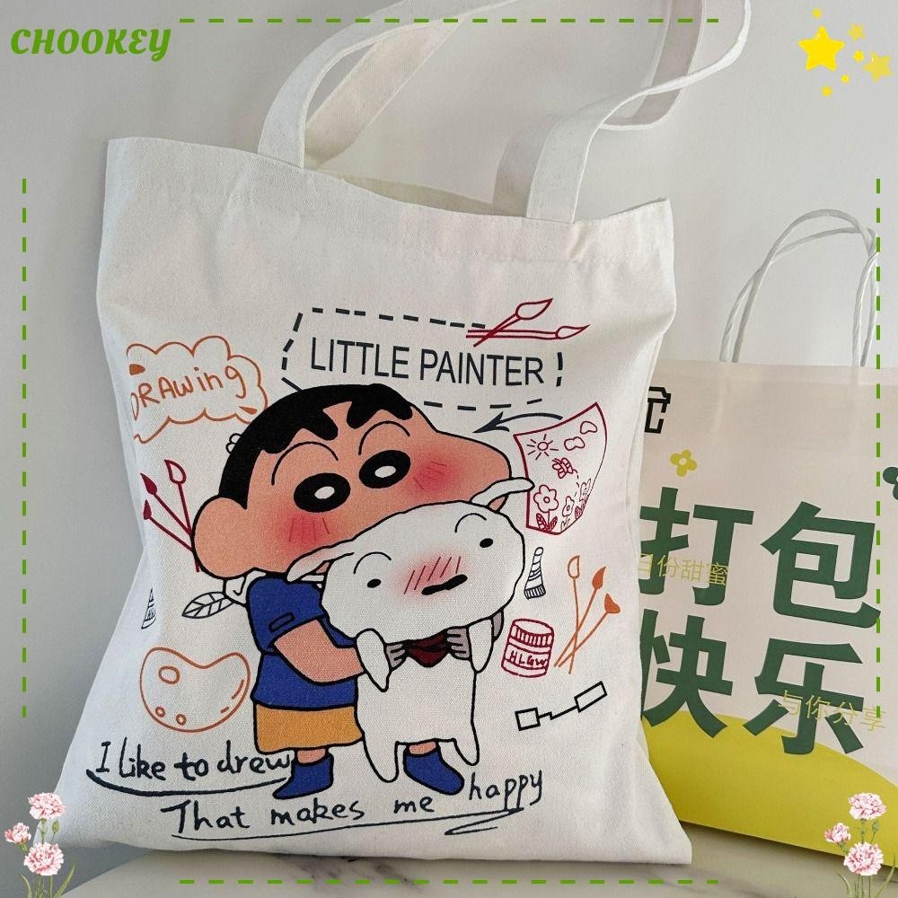 Chookey กระเป๋าช้อปปิ้ง ผ้าแคนวาส แบบนิ่ม ลายการ์ตูนชินจังน่ารัก สีแดง สีเขียว สีฟ้า