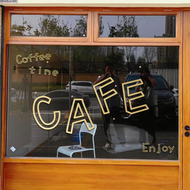 สติกเกอร์ติดผนัง ขนาดใหญ่ ลายร้านกาแฟ ชานม หน้าต่าง ประตู ขนาดใหญ่