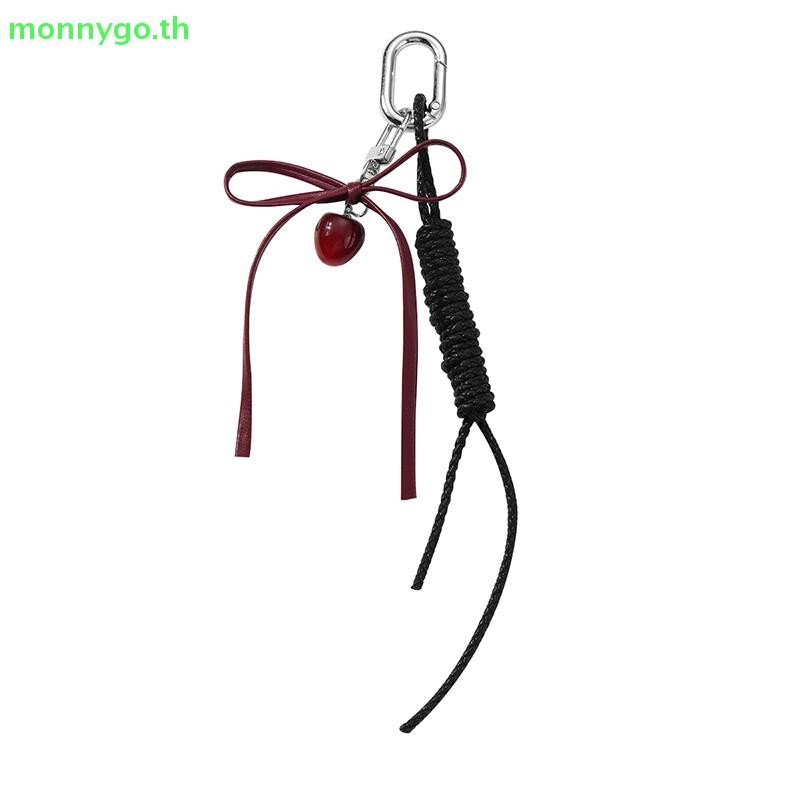 Monnygo หวานสีแดง Cherry Pearl พวงกุญแจริบบิ้น Bowknot พวงกุญแจกระเป๋าจี้ Key แขวนตกแต่งสําหรับของขวัญเพื่อนที่ดีที่สุด TH