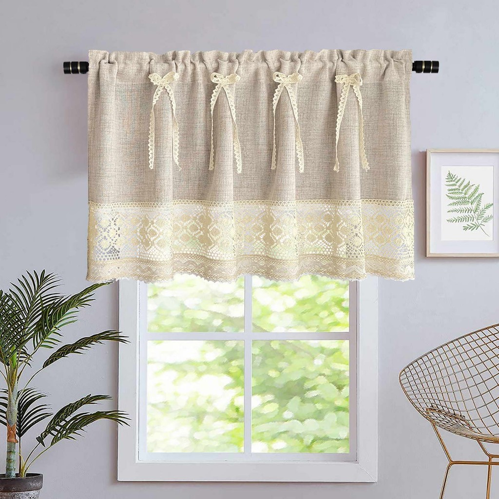Rustic Boho ผ้าม่าน Valance สําหรับห้องครัวหน้าต่าง Farmhouse Handmade โครเชต์ลูกไม้ Splicing ผ้าฝ้ายผ้าม่านชั้นสําหรับกาแฟ Decor Rod กระเป๋าผ้าม่านสั้นชั้นสําหรับห้องน้ํา