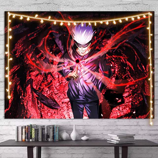 ผ้าพื้นหลัง Jujutsu Kaisen Satoru Gojo ผ้าแขวนอนิเมะสองมิติ ตกแต่งห้องพักนักเรียน ผ้าผนังมีสไตล์