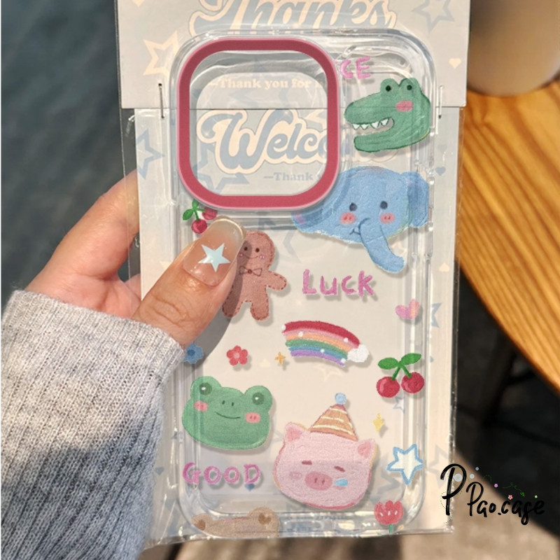 เคส IPhone 12 15 11 13 14 Pro Max X XS Max XR 6 6s 7 8 Plus SE 2020 เคสลายการ์ตูนสัตว์น่ารักสีรุ้งเชอร์รี่