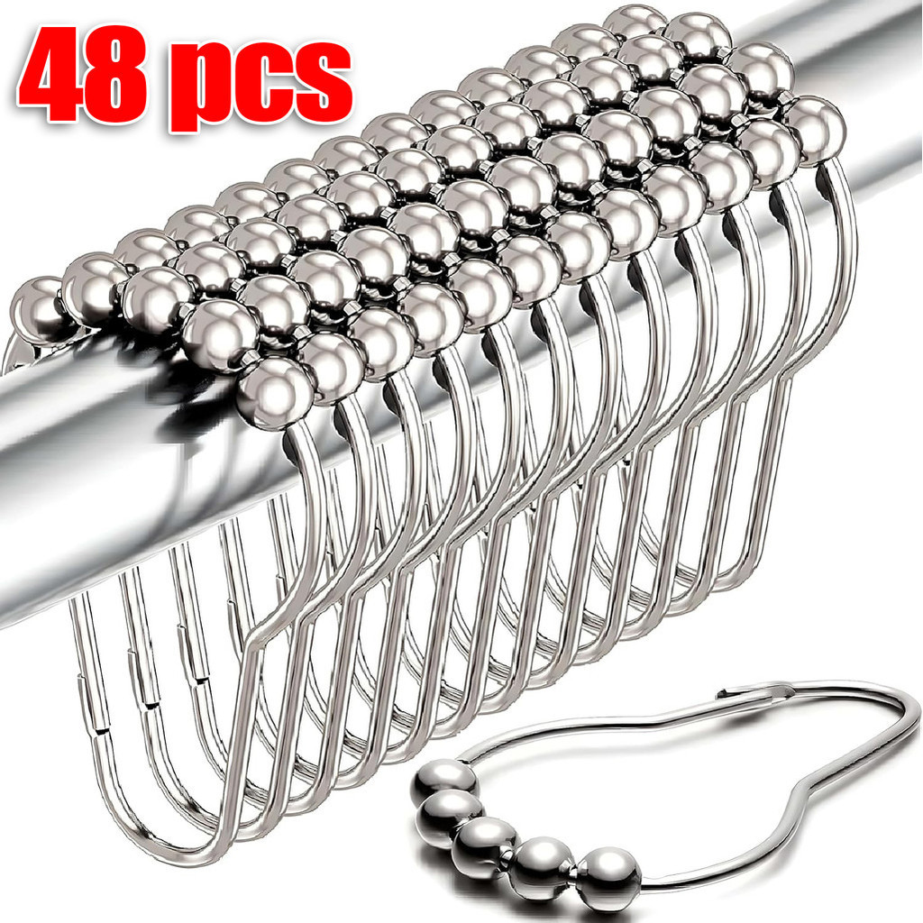 ตะขอม่านอาบน้ําสแตนเลส-ตะขอม่านโลหะป้องกันสนิม-ตกแต่งห้องน้ําที่ทนทาน