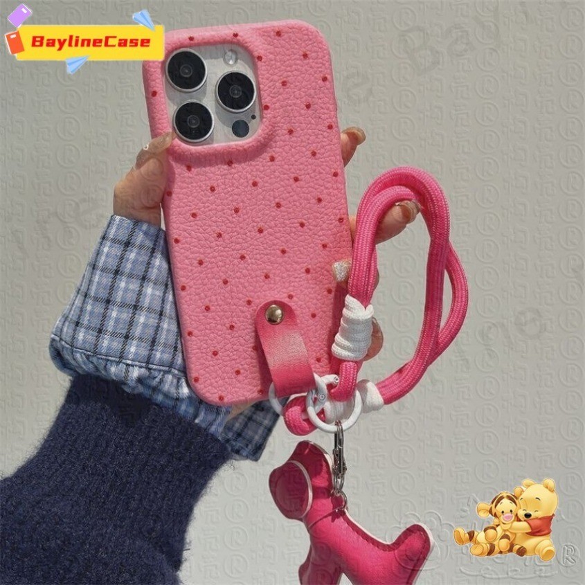 ขายร้อน Ins แฟชั่น Speckle หนังเคสโทรศัพท์ + หนังเชือกสุนัขใช้งานร่วมกับ iPhone 16 15 14 13 12 11 Pro Max X Xr Xs Max 8 7 6 Plus SE2020 ปกอ่อน
