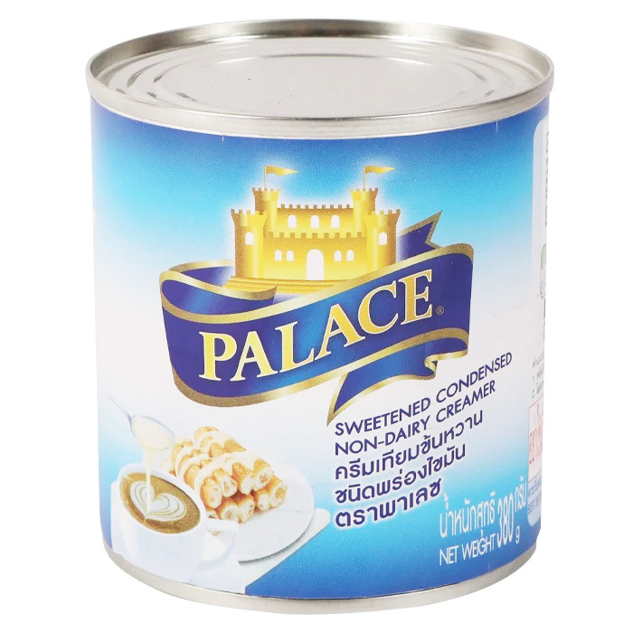 Palace พาเลซ นมสำหรับปรุงอาหารและเบเกอรี่ กระป๋องฟ้า ครีมเทียมข้นหวาน สำหรับเครื่องดื่ม ขนาด 385g.