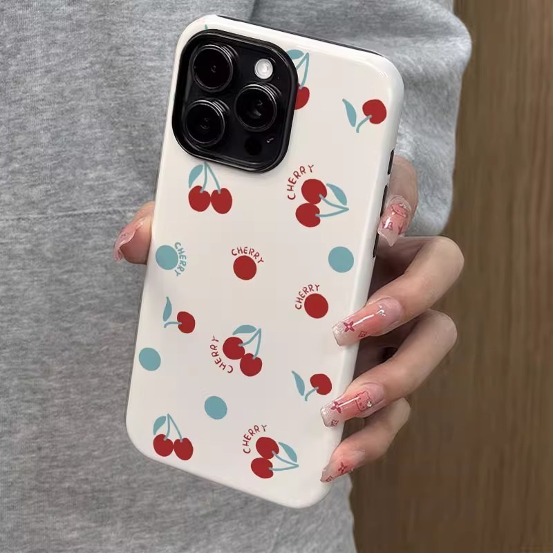 เคสเชอร์รี่แบบเต็มหน้าจอสำหรับ iPhone 16Pro 11 12 14 กันกระแทก 15plus 16ProMax ครอบคลุมเต็มรูปแบบ 2-in-1 XSMAX 13ProMax 15Pro เคสซิลิโคน 7/8 plus 13Pro เคสโทรศัพท์ 15ProMax XR