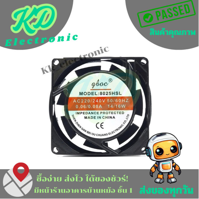 พัดลม ขนาด 80x80x25 (3นิ้ว) 2สาย ไฟ220v พร้อมส่งในไทย