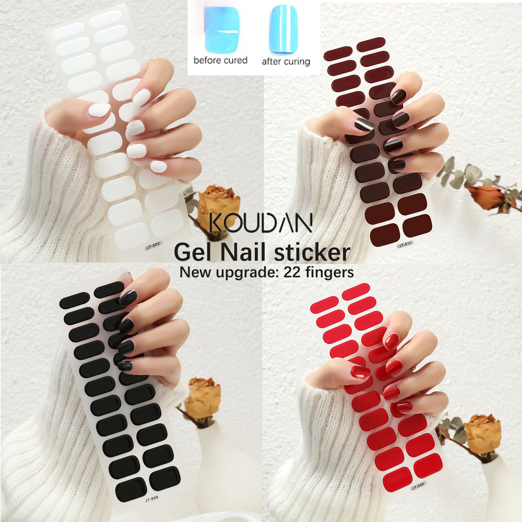 Koudan สติกเกอร์ติดเล็บเจล UV กึ่งอบ กึ่งโค้ง สีพื้น 22 นิ้ว