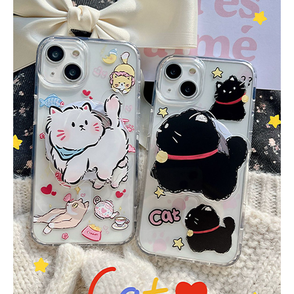 เคสโทรศัพท์มือถือ TPU กันรอยขีดข่วน ลายแมวดํา สําหรับ iphone 12 13 14 15 Pro Max