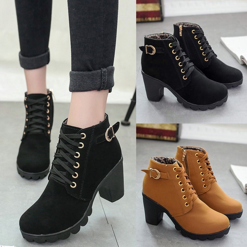 รองเท้าบู๊ทมาร์ตินผู้หญิงแฟชั่นสไตล์เกาหลี ส้นหนา ซิปข้าง สวมใส่สบาย 35-40 หลา