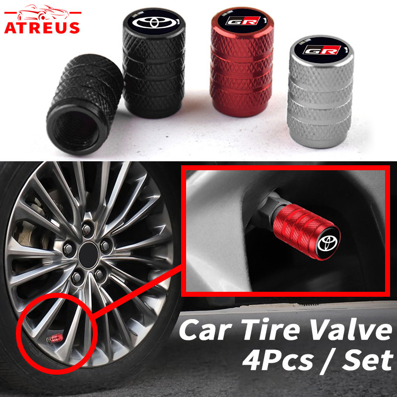 4 ชิ้น Toyota จุกปิดท่อเติมลมยาง​ สำหรับรถยนต์​ จุกลมยาง​อลูมิเนียมอัลลอยด์ จุกลมยางรถยนต์ สำหรับ Toyota Prius Fortuner Corolla Cross CHR Camry Wish Vios Veloz Estima Sienta Yaris Ativ Altis Sienta bZ4X Hiace Hilux Revo