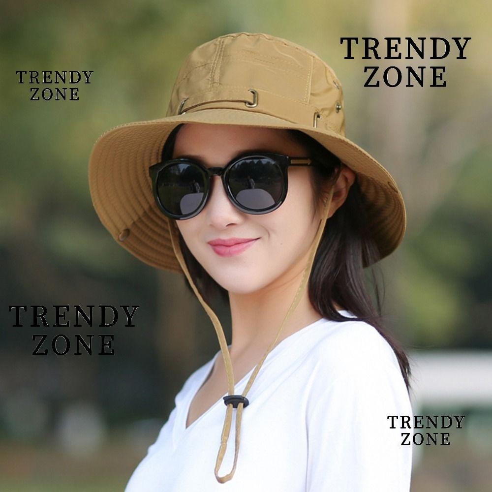 Trendyzone หมวกบักเก็ต ป้องกันรังสียูวี กันน้ํา กันแดด ฤดูร้อน ปีกกว้าง พับได้ หมวกชาวประมง สีพื้น