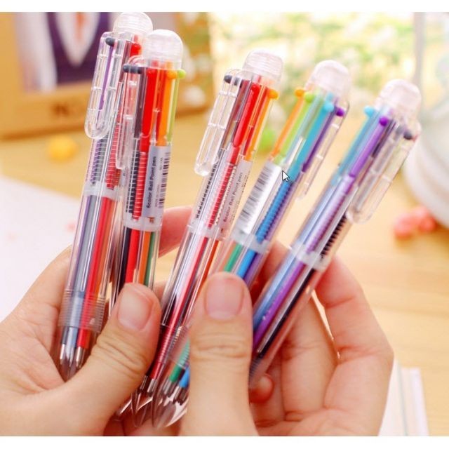 ปากกาลูกลื่น ปากกาหลายสี 6 สี สไตล์ MUJI S0036 แบบกด แท่งใส