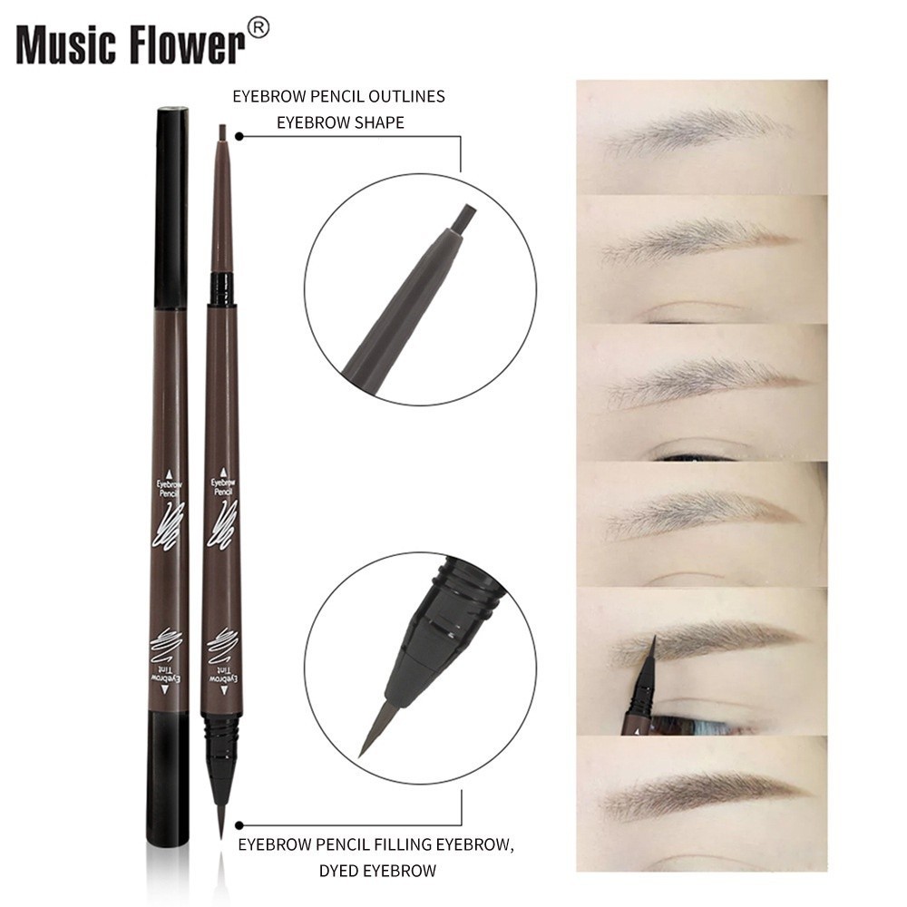 MUSIC FLOWER ขายปลีกเพลงดอกไม้ดินสอเขียนคิ้วสองหัว 3 มิติ 2 ใน 1 ปากกาเขียนคิ้ว คิ้ว โทนสี แต่งหน้า 