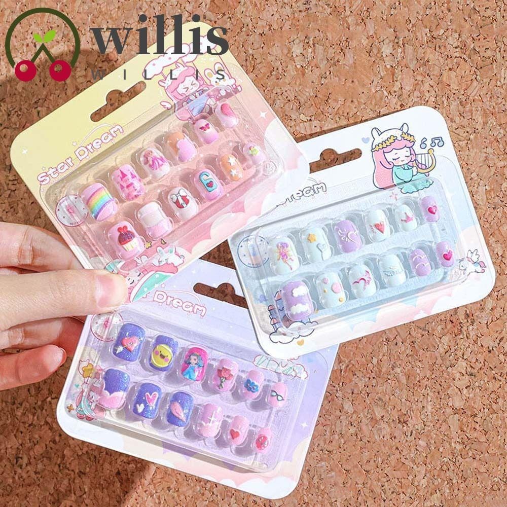 Willis 12 ชิ้น / เซต เด็ก การ์ตูน เล็บปลอม วัสดุทําเล็บ อุปกรณ์เล็บเด็ก เล็บปลอม สั้น รูปเมฆ สายรุ้ง โบ เด็ก ต่อเล็บปลอม ของเล่นเด็ก