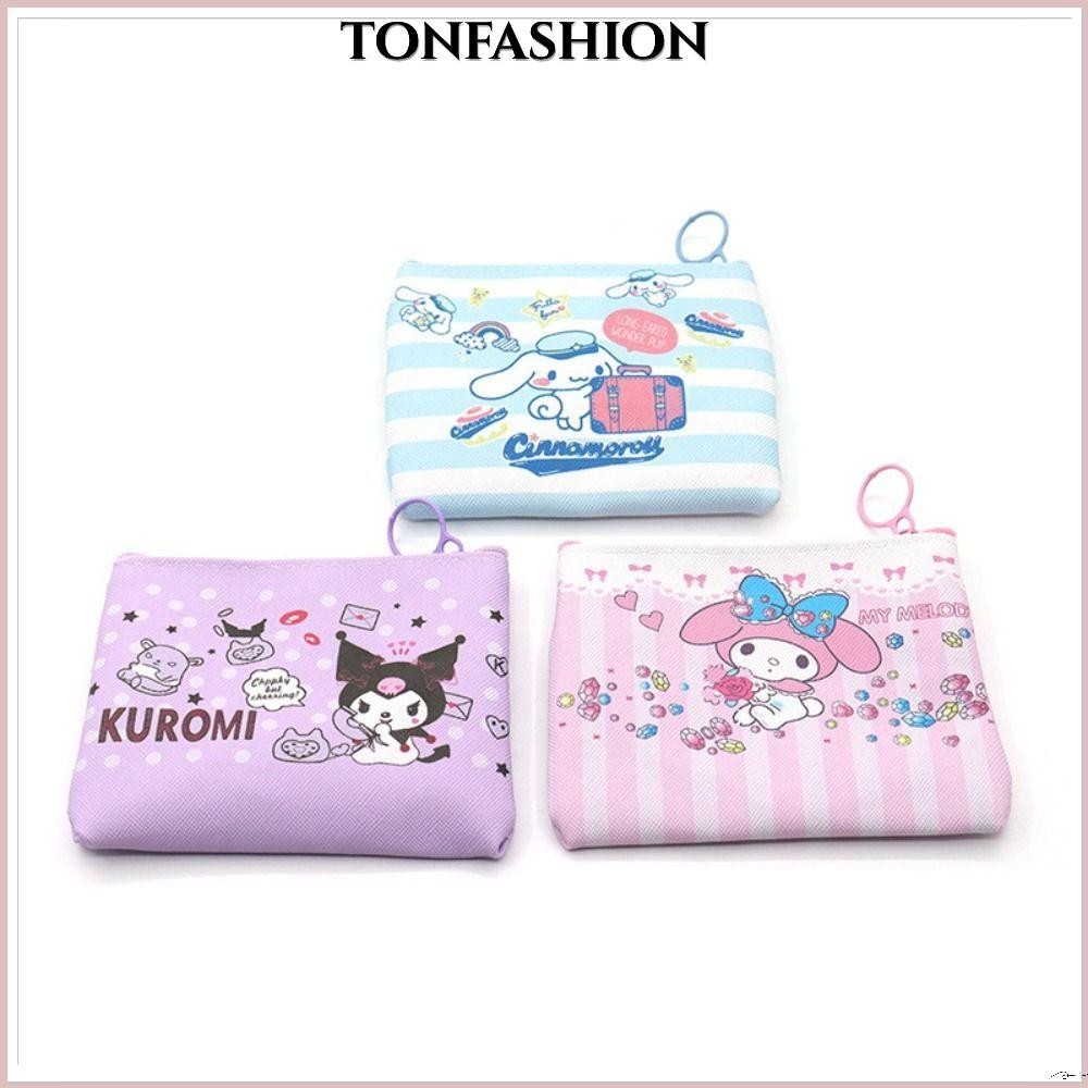 Tonfashion กระเป๋าใส่เหรียญ, กระเป๋าใส่พวงกุญแจ แบบพกพา Kawaii, กระเป๋าแต่งหน้า ขนาดเล็ก Cinnamoroll Kuromi กระเป๋าเก็บหูฟังผู้หญิง