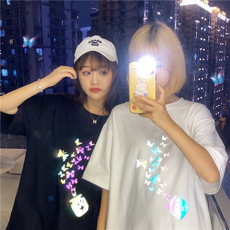MAO SHOP เสื้อยืด สะท้อนแสง Oversize ผ้าCotton 100% แฟชั่นสไตล์เกาหลี T-Shirt