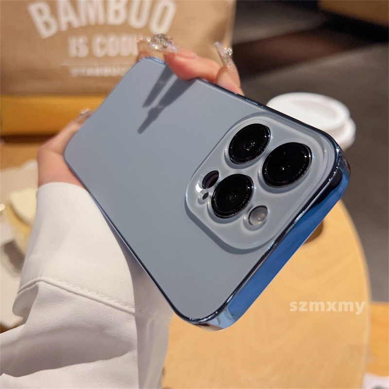 เคสโทรศัพท์มือถือกระจกฝ้าด้วยไฟฟ้าเข้ากันได้กับ iphone16 15 11 13 12 Pro Max PC IP14Plus หรูหราป้องกันผิวฝาหลังปลอก - รูปที่ 2