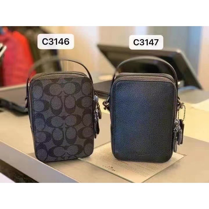 Top Handle Crossbody C3147 C3146 ผู้ชาย กระเป๋าสะพายข้าง Coac h กระเป๋าโทรศัพท์มือถือ พิมพ์คลาสสิก