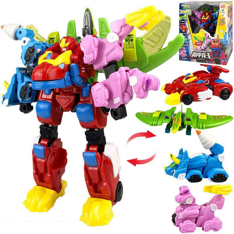 4 IN 1 ABS Deformation Gogo Dino Robot ของเล่นแอคชั่นฟิกเกอร์แปลงร่างรถเครื่องบิน Gogo King ไดโนเสาร์ของเล่นสําหรับเด็กของขวัญ