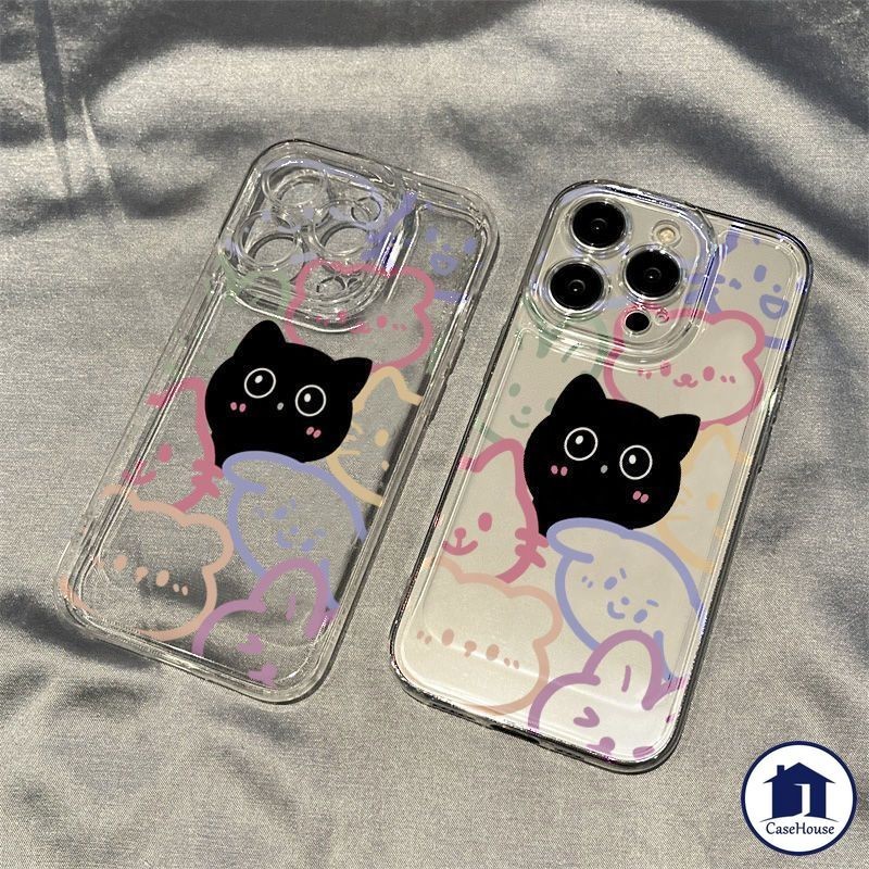 ส่งจากไทย น่ารัก แมว โปร่งใส อ่อนนุ่ม กรณี เข้ากันได้สำหรับ iPhone XR 13 15 14 12 11 Pro Max 7 8 15 14 Plus X XS Max