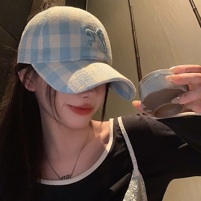 หมวกเบสบอล ผ้ายีน ลายสก๊อต ประดับโบว์ ขนาดเล็ก เข้ากับทุกการแต่งกาย สไตล์เกาหลี สําหรับผู้หญิง