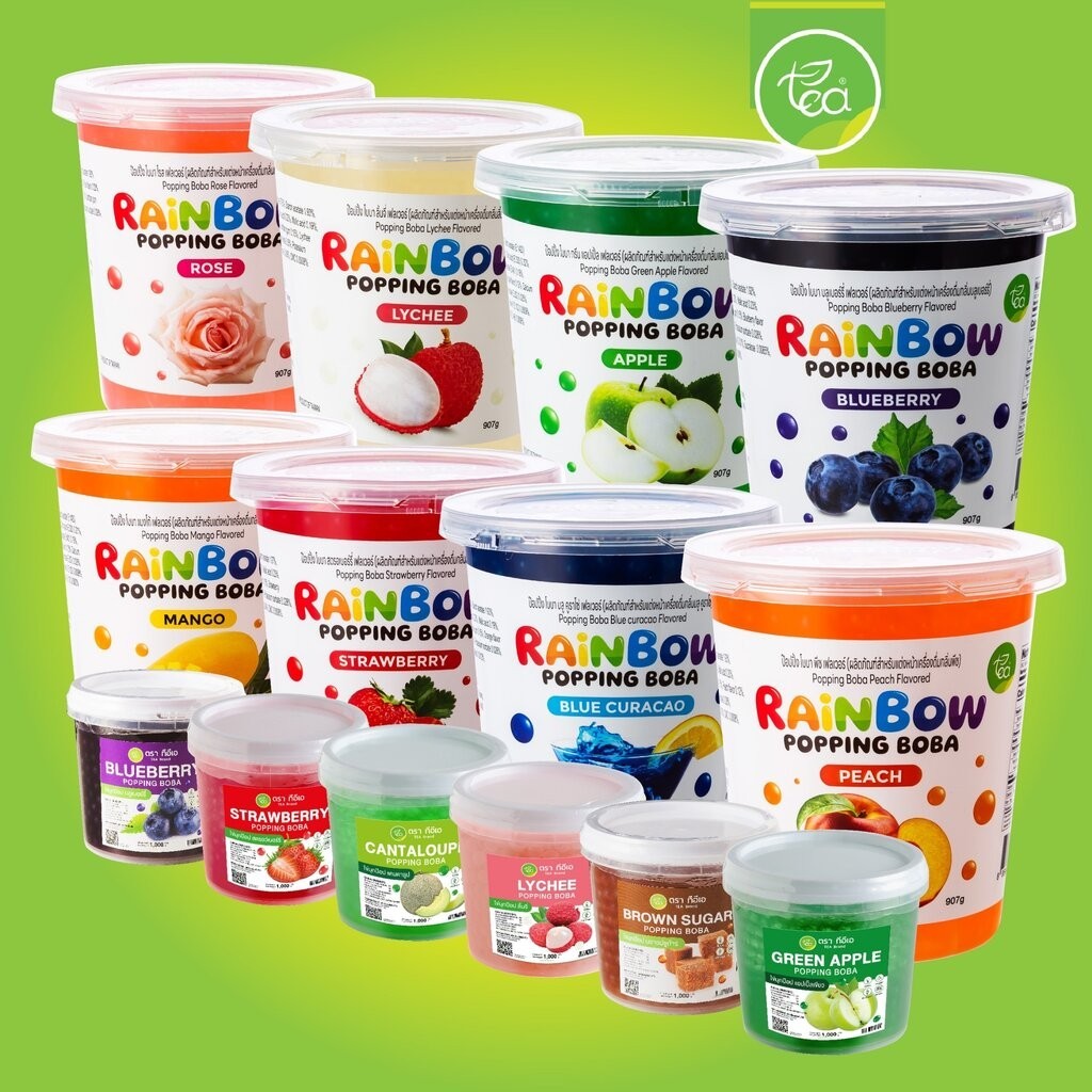 ไข่มุกป๊อป มุกป๊อป เรนโบว์ป๊อปปิ้ง แบบถัง Popping Boba Topping 1,000 กรัม ตรา ทีอีเอ