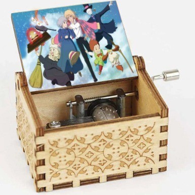 Hal's Moving Castle Wooden Music Box Vintage Carved Uv Color Printing Christmas Wooden Hand-Cranked 