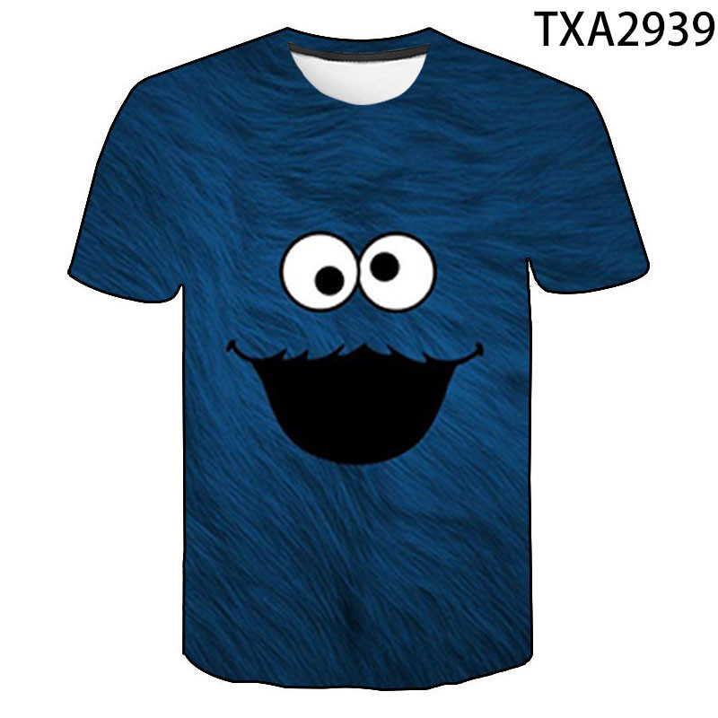 เสื้อยืด พิมพ์ลาย Cookie Monster faces แนวตลก แนวเรโทร สีฟ้า แฟชั่นสําหรับผู้ชาย