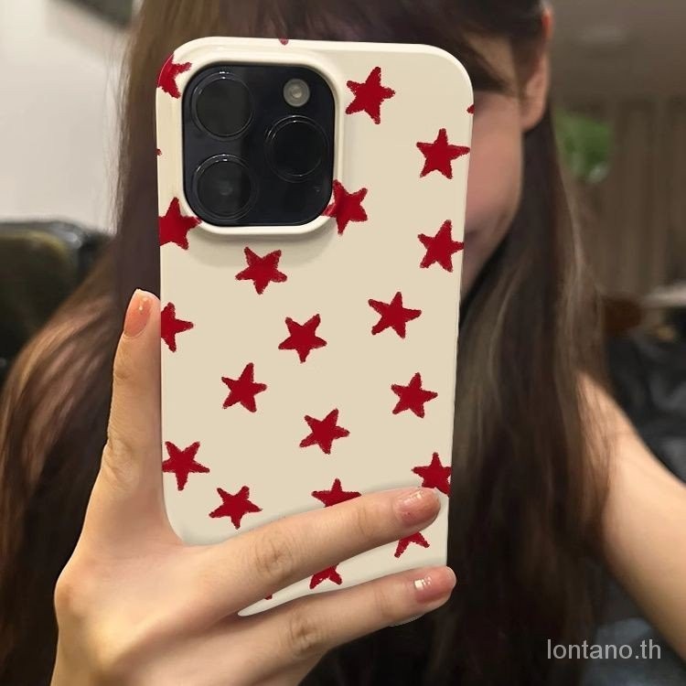 เคสโทรศัพท์มือถือแบบแข็ง กันกระแทก ลายดาวห้าแฉก สีแดงวาว สําหรับ Iphone 15promax 14promax 13promax 12promax 11promax 11pro xsmaxs