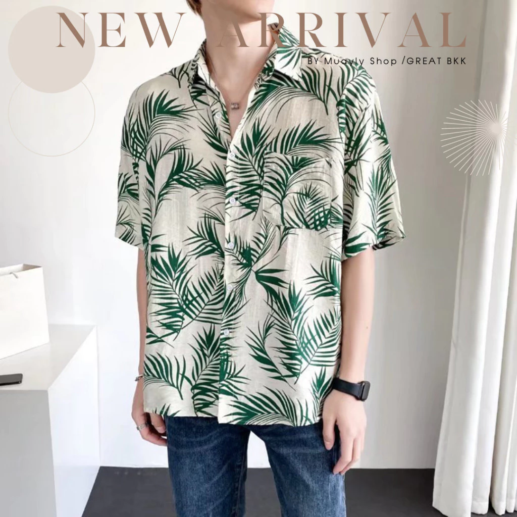 เสื้อฮาวายลายดอกชบา แขนสั้น กระดุมแกะได้ thumbnail 8