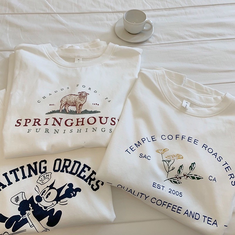 เสื้อน่ารัก เสื้อยืด คอกลม แขนสั้น ใส่สบาย  ผู้หญิง ผ้าฝ้าย เสื้อ แฟชั่น ส่งจากไทย