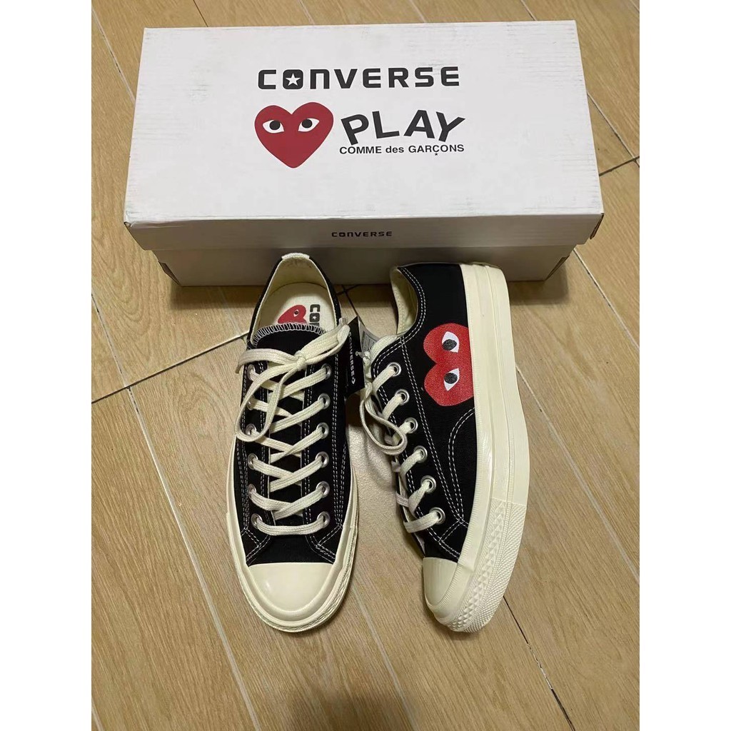 ♞Play Comme des Garçons Converse Red Heart Chuck Taylor All Star '70 Low  For Women Men White สบาย