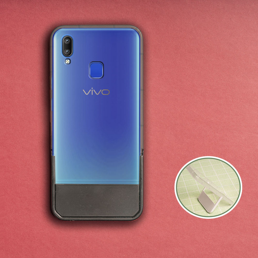 Vivo X23 V1809A V1816A V1809T Anti-Collision Border โปร่งแสงสีดํา Kickstand นุ่มปกหลัง Anti-สีเหลือง