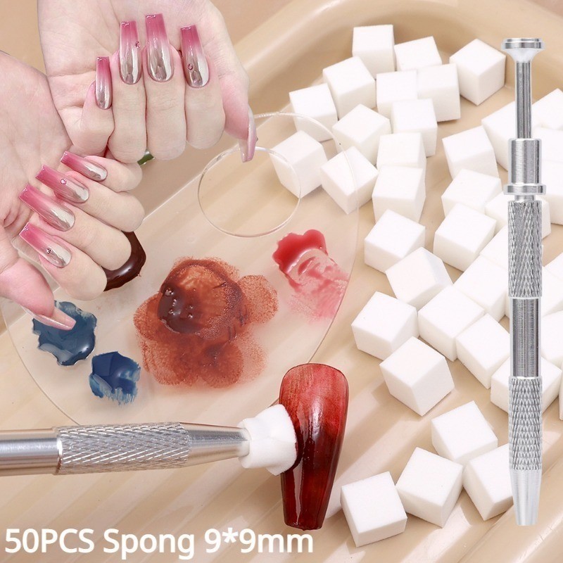 50 ชิ้น เซต สี่เหลี่ยม ฟองน้ําแต่งเล็บ - แปรงบลัชออน ไล่ระดับสี ยาทาเล็บเจล - เครื่องมือปั๊มเล็บ DIY สร้างสรรค์ - อุปกรณ์ทําเล็บ - ปากกาจับฟองน้ํา