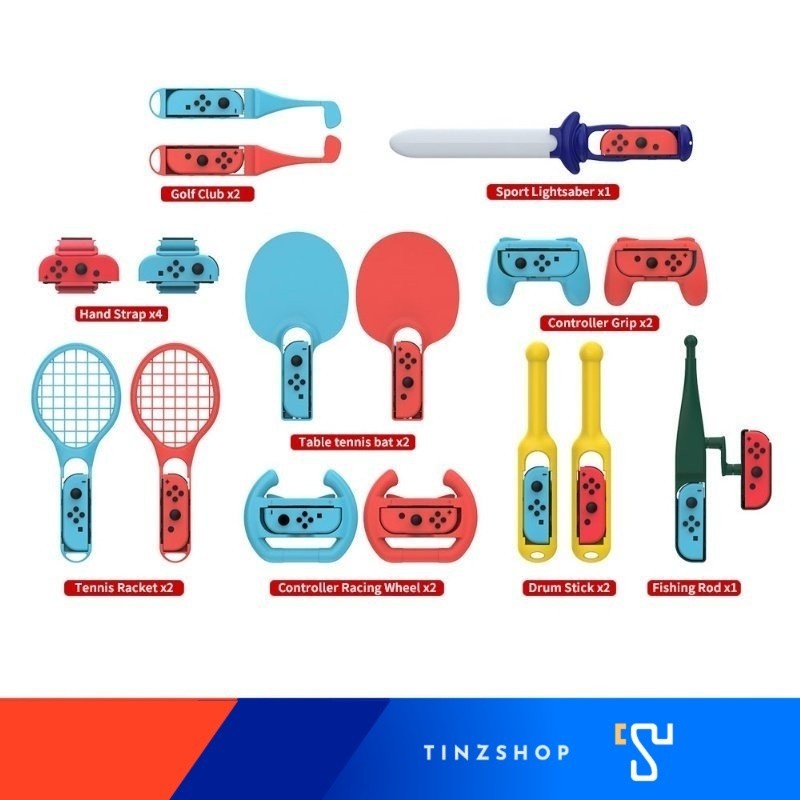 [ขายดี] Tinzshop DOBE TNS-2125 18 in 1 อุปกรณ์เสริม เกม Sports 18 ชิ้น NintendoSwitch Sports Accessories