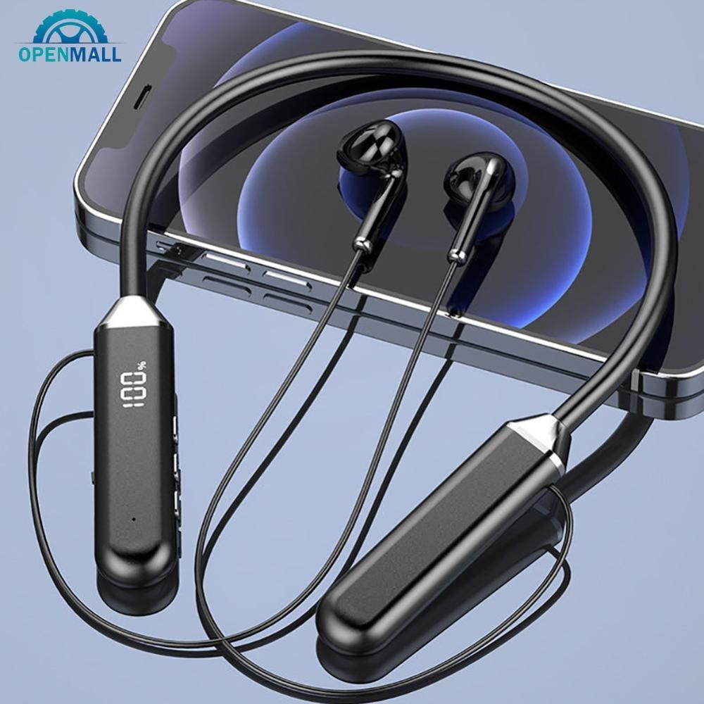 Openmall หูฟังสเตอริโอสแตนด์บายยาวพิเศษลดเสียงรบกวนหูฟังกีฬาพร้อมจอแสดงผลดิจิตอล BNR คอและหูฟังบลูทู