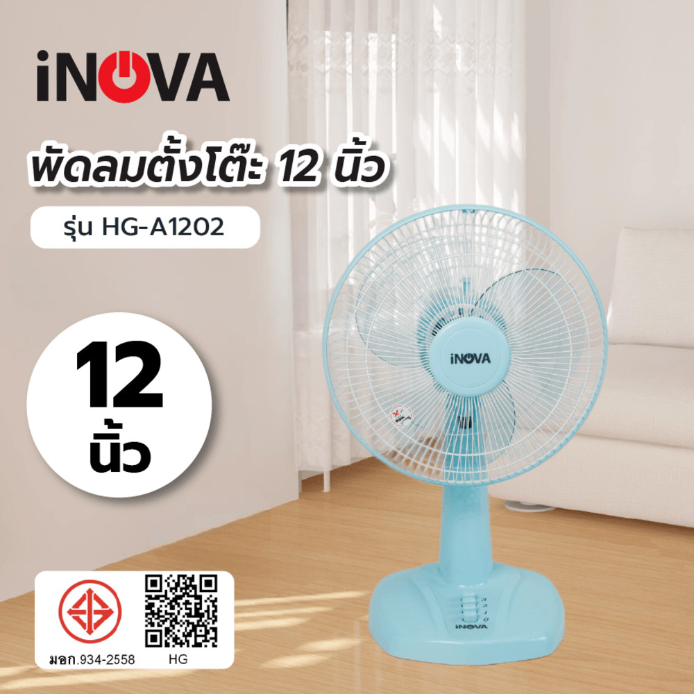 GlobalHouse INOVA พัดลมตั้งโต๊ะ 12 นิ้ว รุ่นHG-A1202 สีฟ้า สินค้าของแท้คุณภาพดี