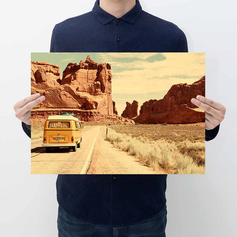 โปสเตอร์กระดาษคราฟท์ ลาย Travel On the Road ขนาด 50.5x35 ซม. สไตล์เรโทร สําหรับตกแต่งคาเฟ่ บาร์ โรงหนัง
