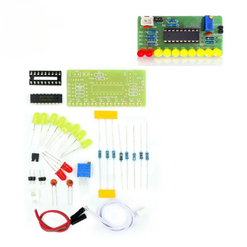 Lm3915 ชุดอุปกรณ์วิเคราะห์ระดับเสียงสเปกตรัม LED 10 ดวง DIY สําหรับฝึกบัดกรี