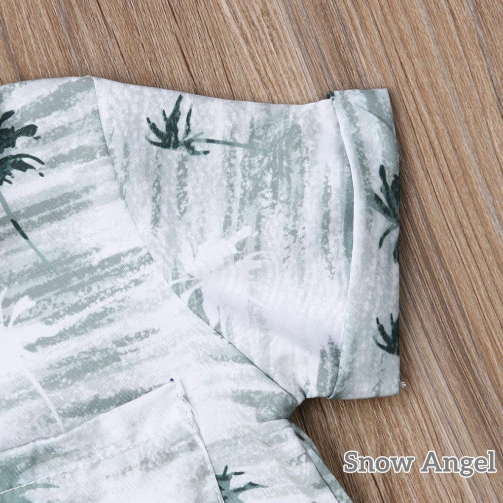 Baby Boy tidding Outfit Summer Set เสื้อยืดแขนสั้นพิมพ์ลายต้นมะพร้าว + กางเกงขาสั้นกระดุมกระเป๋าสีกากี - รูปที่ 4