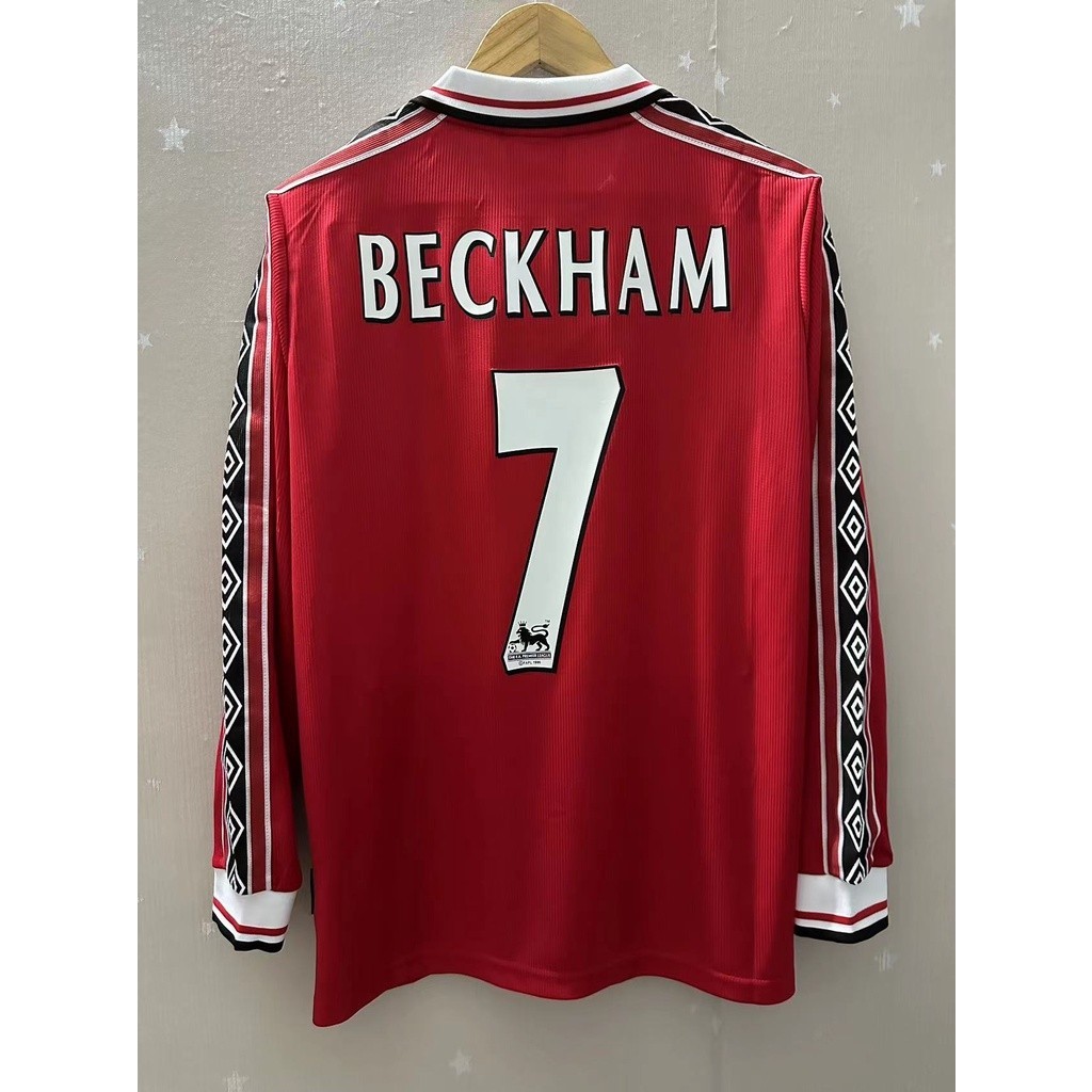 เสื้อกีฬาแขนยาว ลายทีมชาติฟุตบอล MAN-U BECKHAM KEANE SOLSKJAER 98-99 ชุดเหย้า คุณภาพสูง สไตล์เรโทร