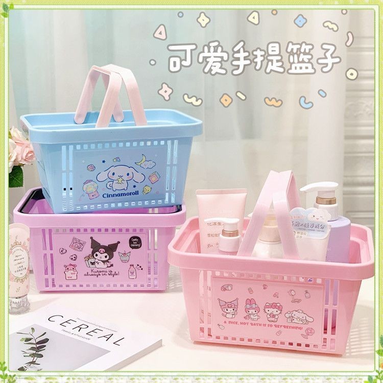 youngtime ตะกร้าอาบน้ำ Sanrio การ์ตูน Kuromi My Melody กล่องเก็บของแบบพกพาสำหรับช้อปปิ้ง Desktop Sundries ของเล่นผลไม้เครื่องเขียน Organizer ตะกร้าเก็บของในห้องน้ำ youngtime