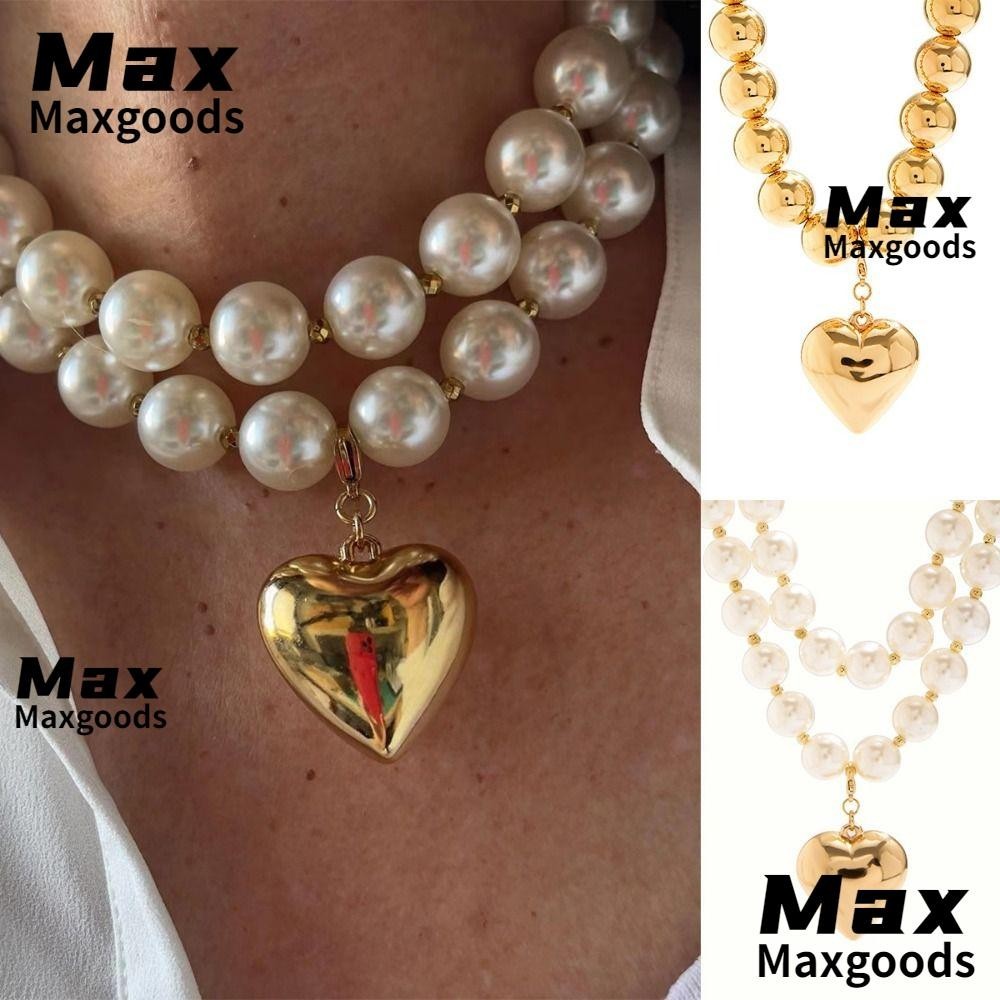 Maxg สร้อยคอโชคเกอร์ จี้ลูกปัด รูปหัวใจ CCB ขนาดใหญ่ สไตล์ฮิปฮอป สําหรับผู้หญิง