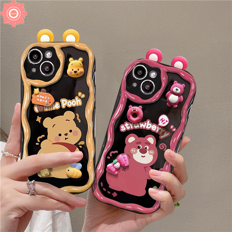 เคสโทรศัพท์มือถือ ลายการ์ตูนหมีพูห์ สตรอเบอร์รี่ 3D สําหรับ Samsung A54 A34 A05 A05s A13 A12 A14 A52s A21s A30s A53 A03s A04 A02s A31 A20s A30 A04s A50s A51 A10s A04E A32 A24 A23 A11 A52