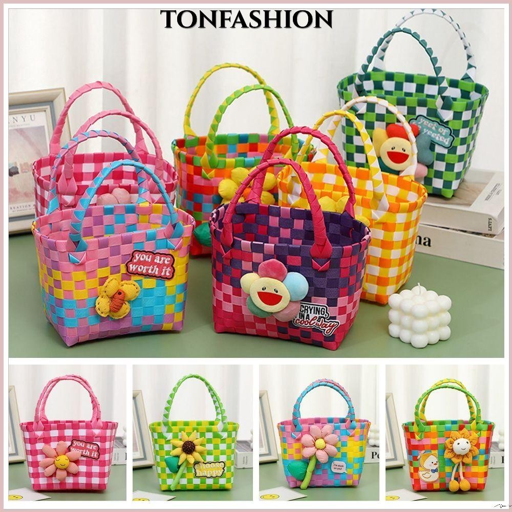 Tonfashion กระเป๋าถือลําลอง ทรงโท้ท ลายการ์ตูน หลากสีสัน เหมาะกับเดินชายหาด ปาร์ตี้ ของขวัญ แบบสร้างสรรค์