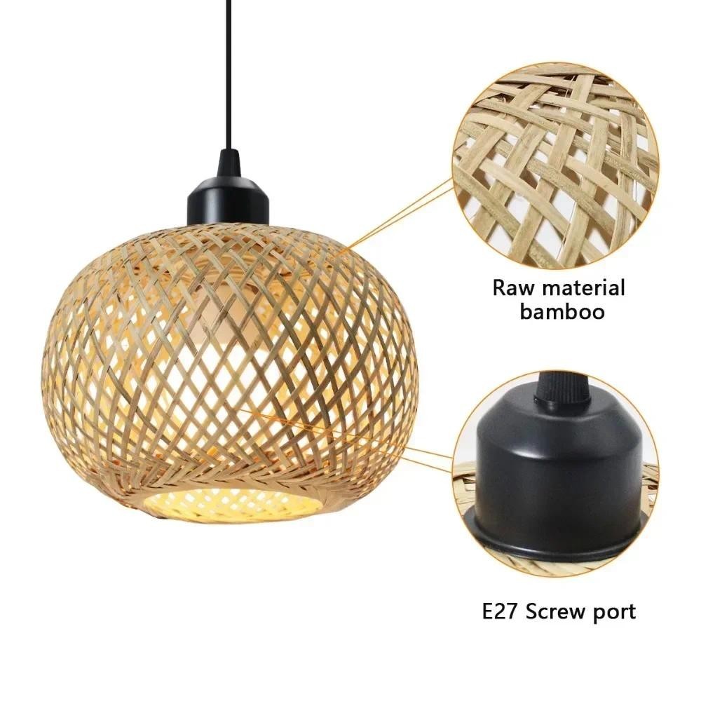 Retro ไม้แขวน Handmade หวายทอโคมระย้าไม้ไผ่ Ceilling Light หัตถกรรมโคมไฟไม้ไผ่สําหรับร้านอาหาร
